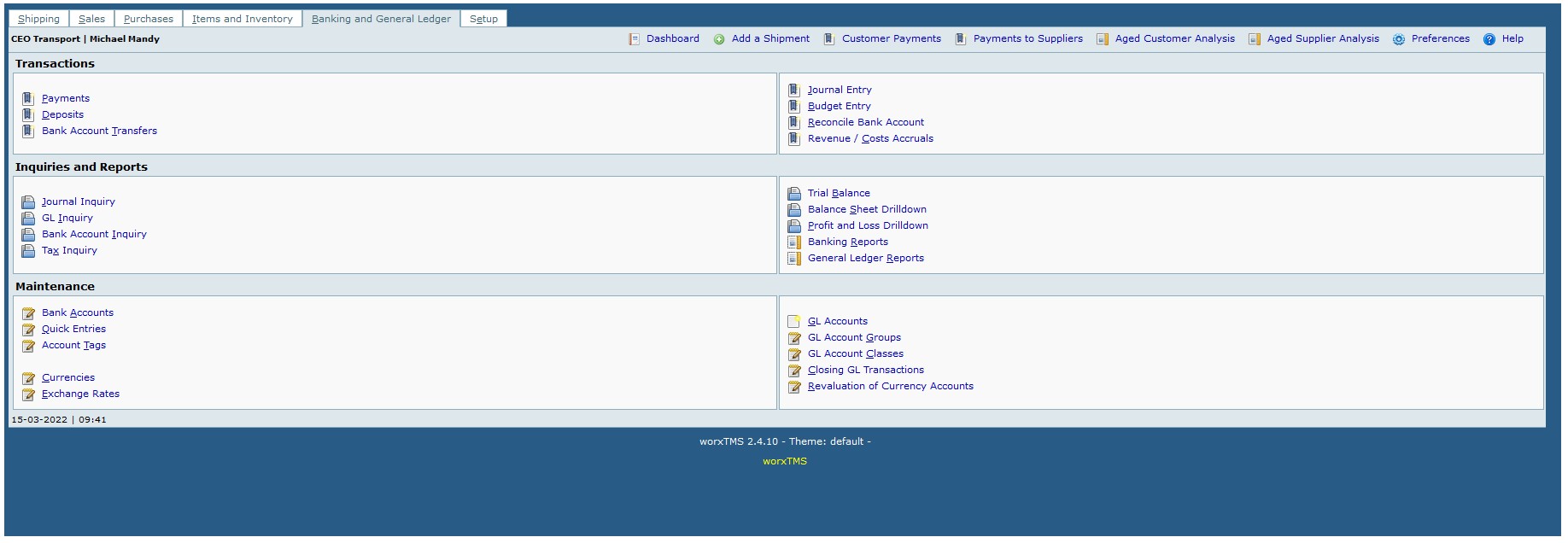 Accounting System for Transport