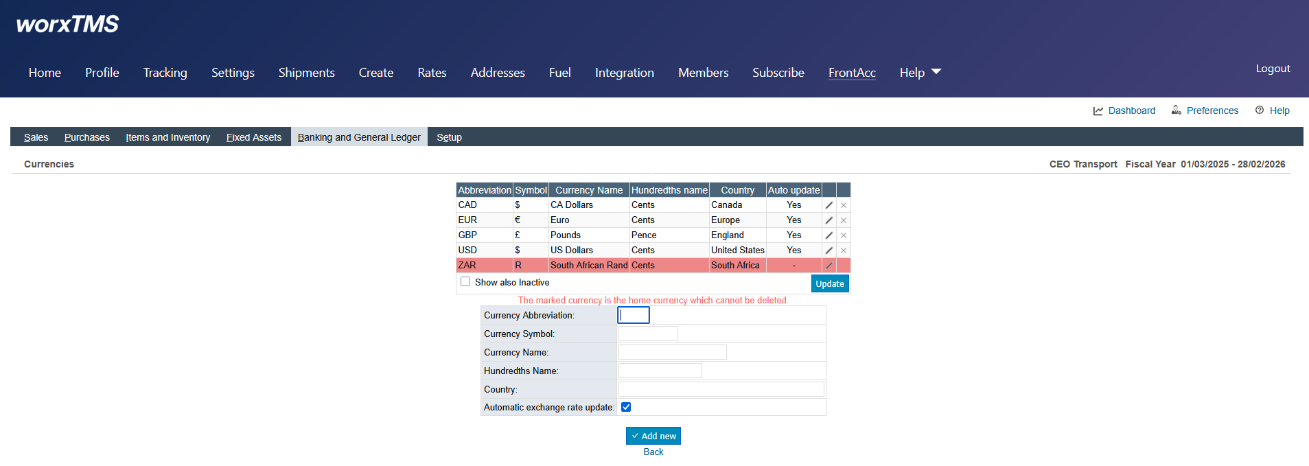 Currencies Setup