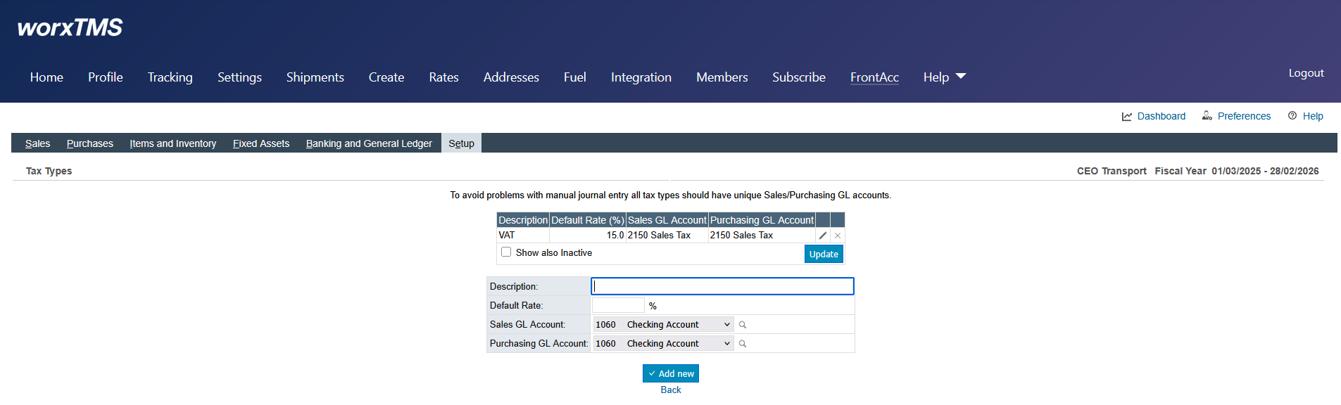 Tax Types Setup