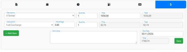 The $ tab: the price on line 1 and the fuel surcharge on line 2