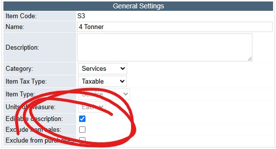 A FrontAccounting service with Editable description ticked