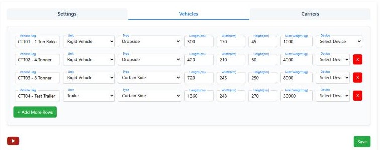The Vehicles tab with four vehicles