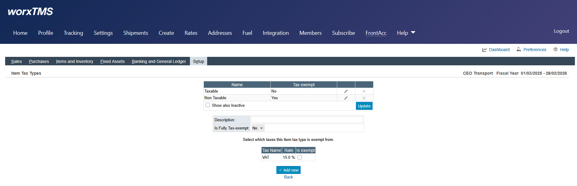 Item Tax Types Setup