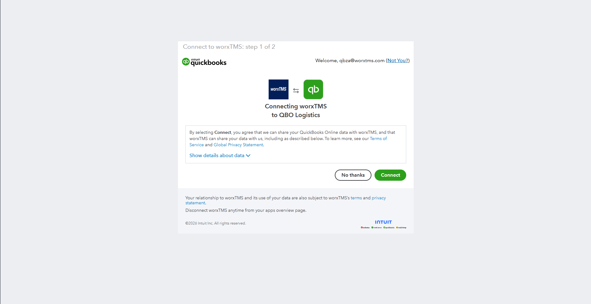 App Consent worxTMS and QBO - Step 4