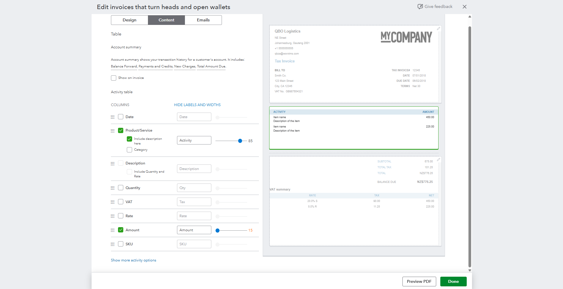 Invoice Print Settings