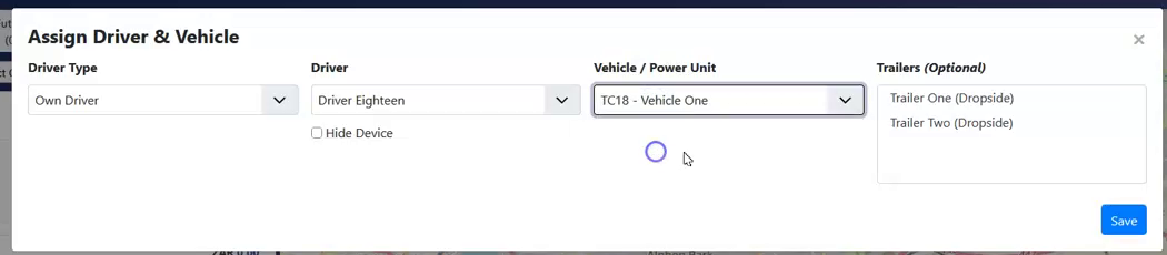 The Assign Driver and Vehicle window