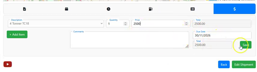 The $ tab with the price typed in and the Save button