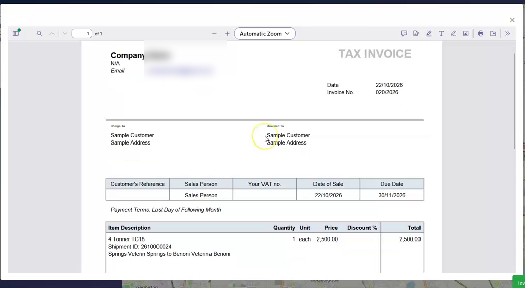 The invoice preview