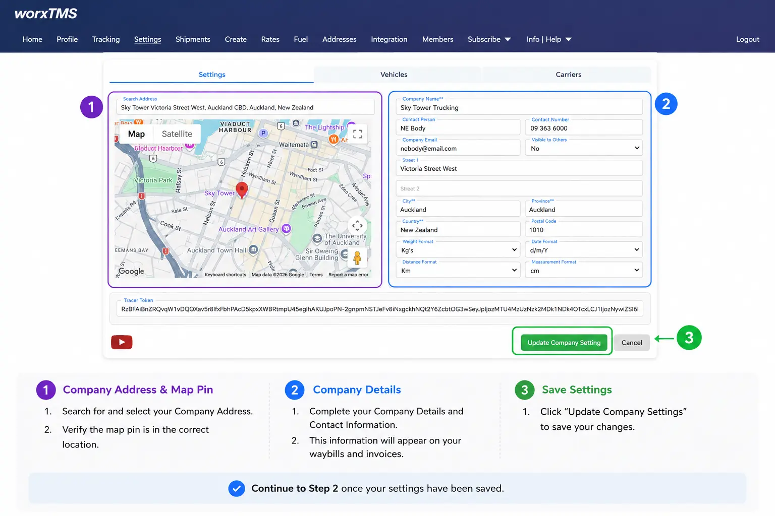 worxTMS Company Settings