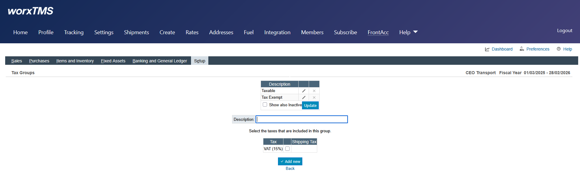 Tax Groups Setup