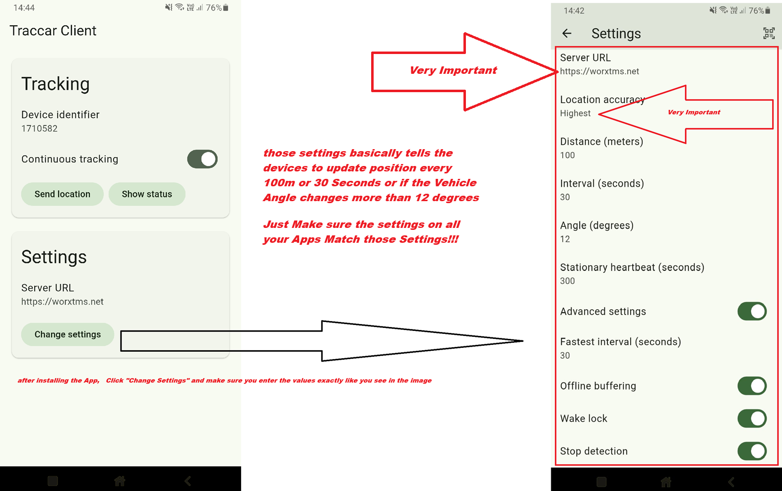 Recommended Traccar App Settings