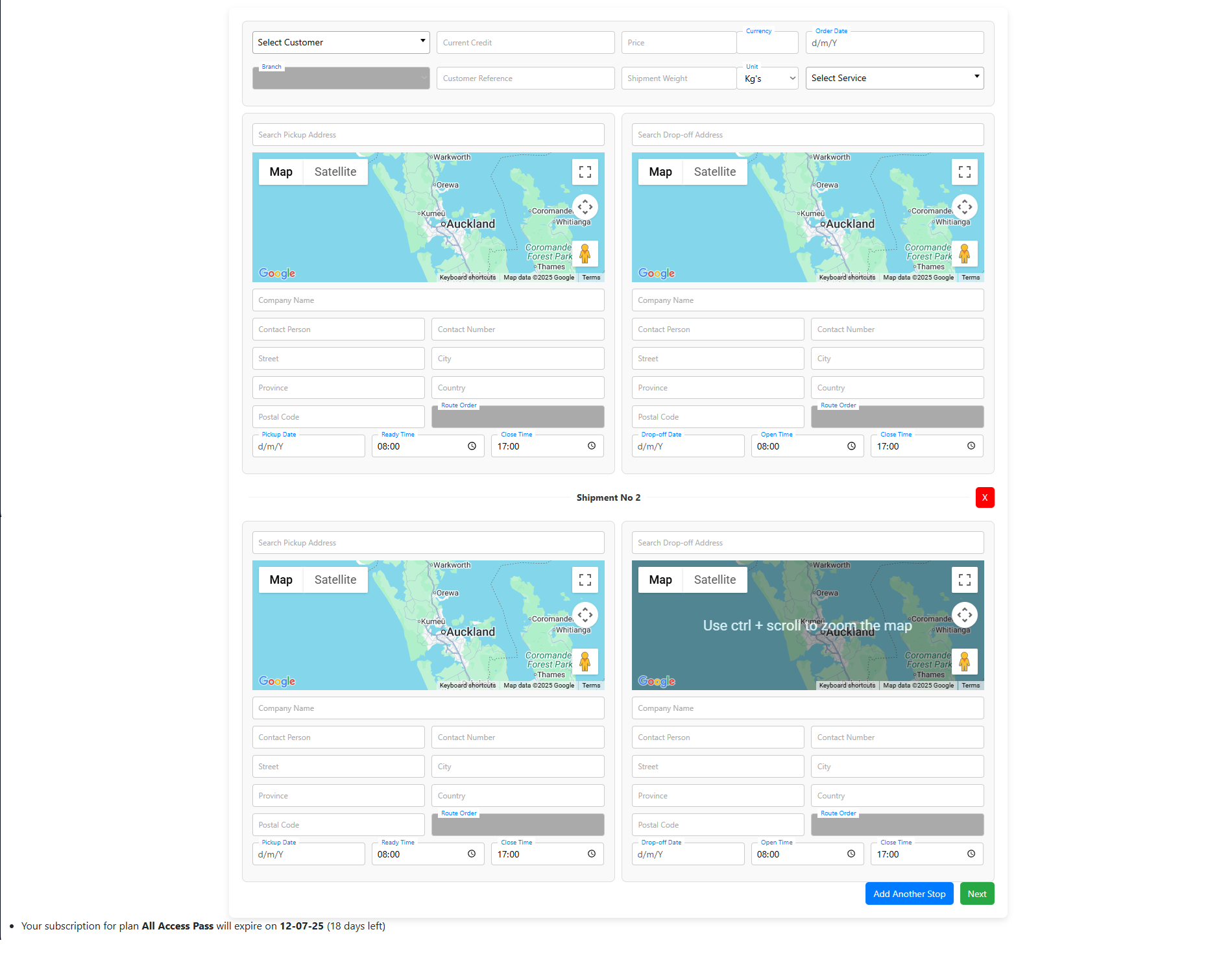Create Shipment - Multiple shipments for one driver/vehicle