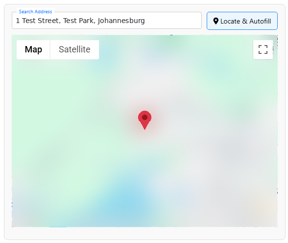 Search Address, Locate and Autofill and the map with the depot pin