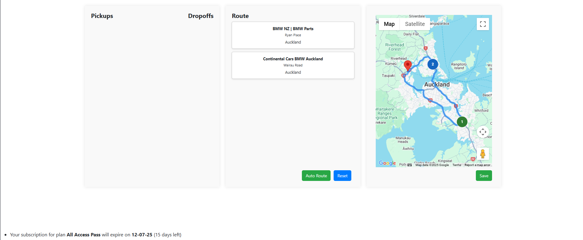 Single Stop Route Order - Pickup and Dropoff automatically set
