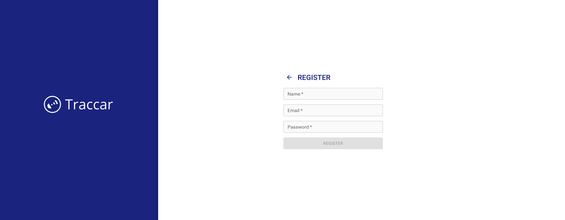 Traccar Admin Registration Page